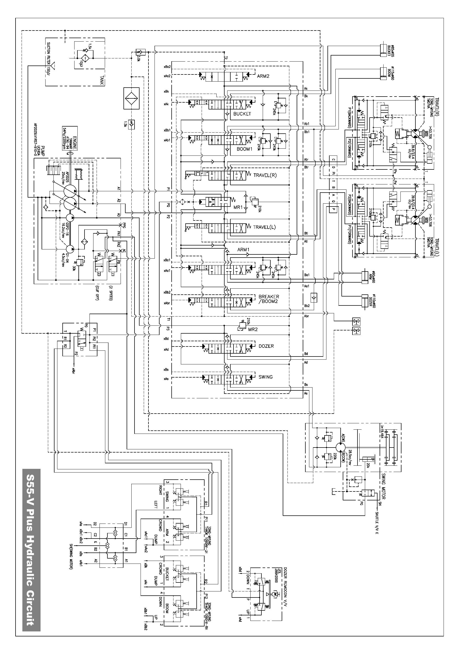 S55-V PLUS Hydraulic Circuit Diagram Schematic Daewoo Doosan